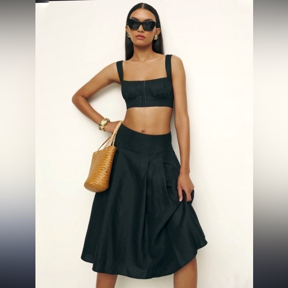 Reformation NWT SANTANA set black linen skirt and crop top NEW - Picture 1 of 8
